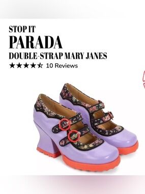 Fluevog LIKE NEW Stop It Parada purple/floral double strap Mary Jane heel -9/9.5